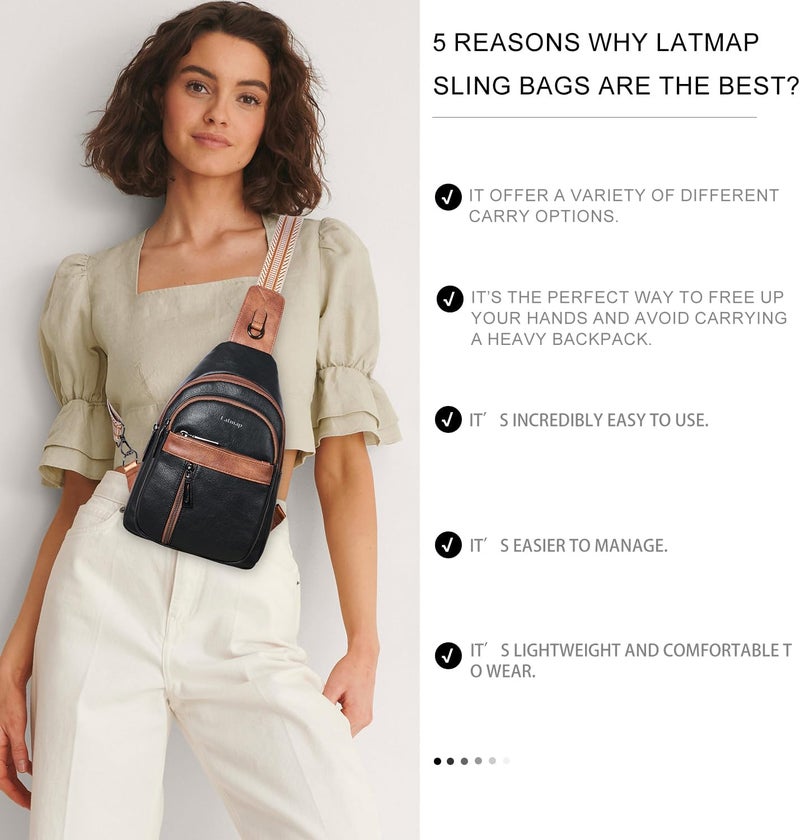 LATMAP 7L Sling Bag For Women Men Backpack Fanny Pack Crossbody Chest Travel Shoulder Belt Bags Purse Handbag PU Leather - Image 3